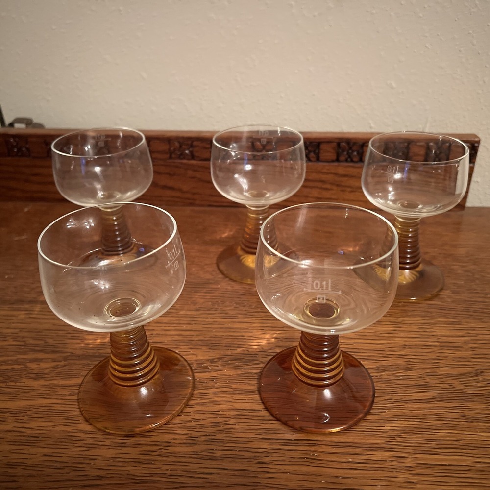 Schott Zweisel Amber Beehive Stem Wine Goblets Set Of 5. 3 Oz 4.25" Clear Glass